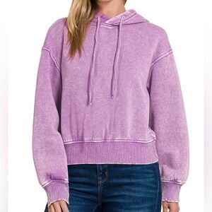 Acid Wash Fleece Cropped Hoodie in B Violet